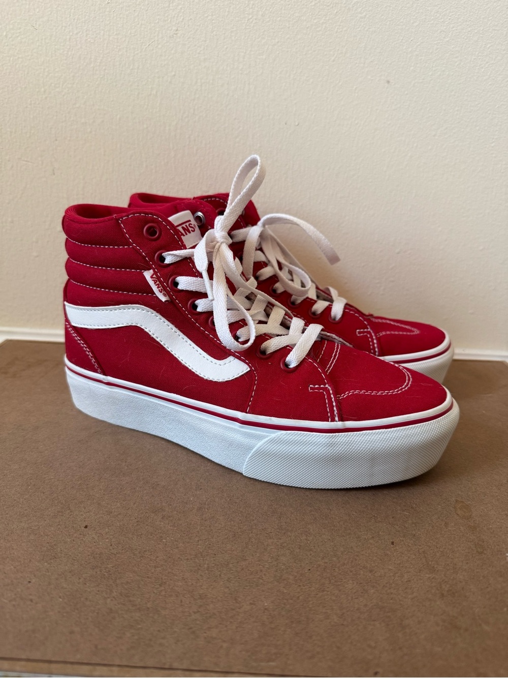 Vans Red Canvas High Top Sneakers with White Accents Women’s 7 - Picture 6 of 6
